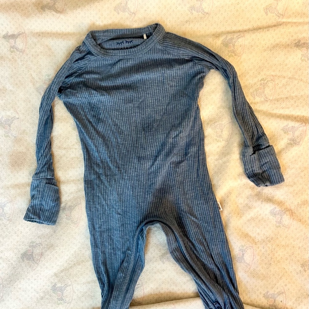 Little Sleepies Crescent Zippy, heather blue ribbed
